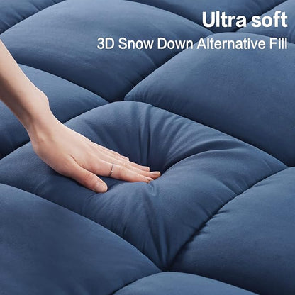 SOPAT Mattress Topper Full Size Extra Thick Mattress Pad 8-21" Deep Pocket Soft Down Alternative Fill Mattress Protector Pillow Top Mattress Cover (54x75 Inches, Navy Blue)