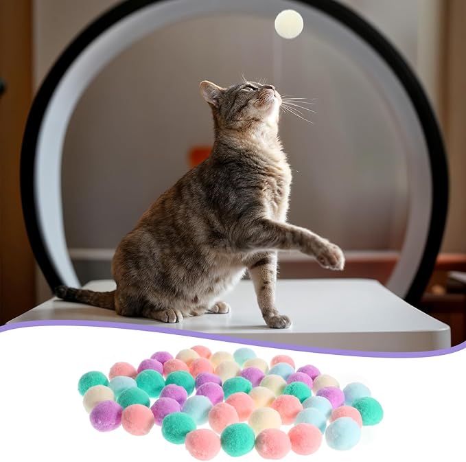 50 Pcs Cat Toy Balls 1.2-inch Colorful Cat Pom Pom Balls Soft Interactive Kitten Ball Cats Exercise Toys Fuzzy Kitten Interactive Playing Quiet Toy for Cats Pet-Mewly Pet