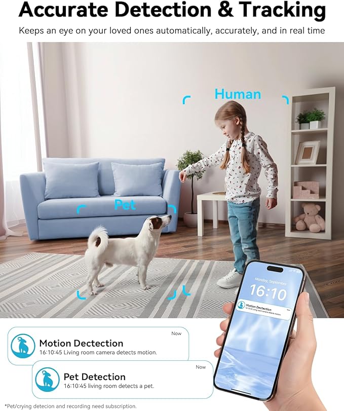 blurams Pet Camera 4K, 8MP Indoor Cameras for Home Security with One-Touch Call, Color Night Vision, Motion Tracking, 5GHz/2.4GHz Wi-Fi, Cloud & SD Card Storage, Wi-Fi 6-Mewly Pet