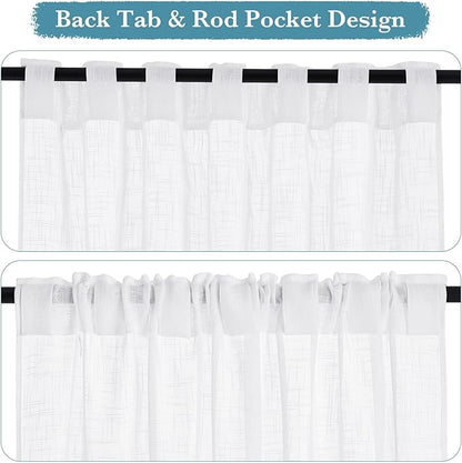 RYB HOME Semi Sheer Curtains 102 inches Long, Back Tab Light Filtering Half Privacy Window Curtains & Drapes for Bedroom Living Room, White, W 52 x L 102 inches, 2 Panels Set