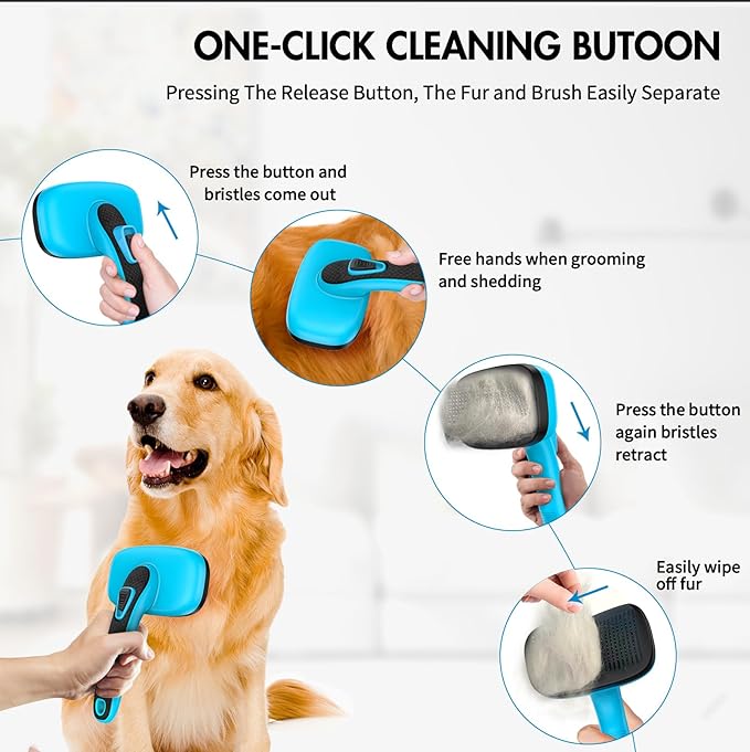 5 PCS Dog Grooming Brush Kit – Self Cleaning Slicker Brush for Shedding Short & Long Haired Dogs & Cats. Removes Loose Fur, Undercoat, Mats, Tangles. Suit for Small, Medium & Large Pets. Blue-Mewly Pet