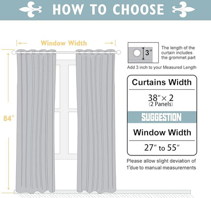 ChrisDowa 100% Blackout Curtains 84 inch Long for Bedroom with Black Liner, 2 Thick Layers Total Blackout Thermal Insulated Grommet Window Curtains 2 Panels Set (Greyish White, 38 x 84 Inch)