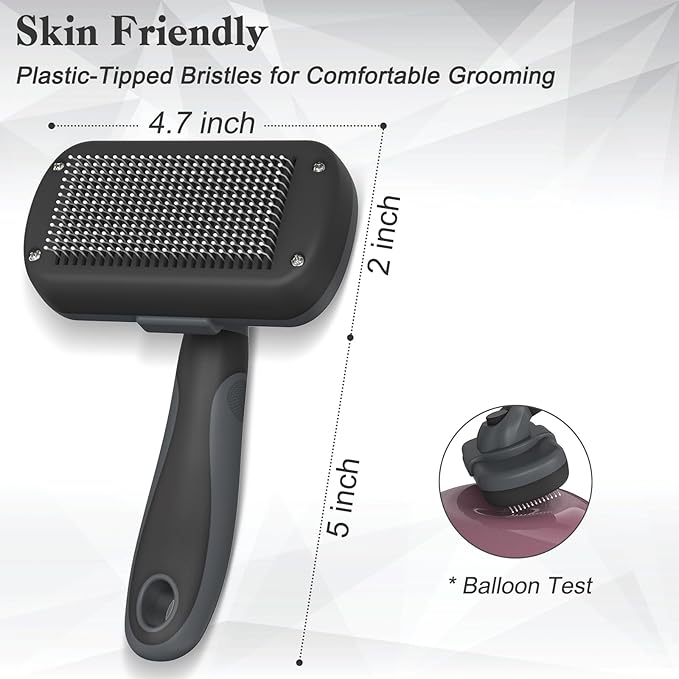 Self-Cleaning Deshedding Brush for Dogs & Cats - Skin-Friendly Grooming Tool with Hair Brush for Long and Short Haired Pets, Grey-Mewly Pet