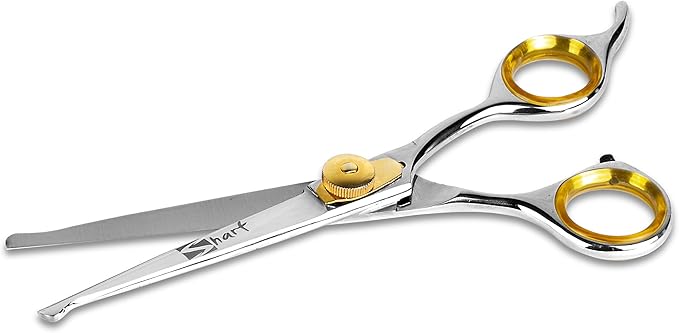 Sharf Dog Grooming Scissors, Gold Touch 6.5 Inch Straight Professional Dog Grooming Shear with Safety Round Tip-Mewly Pet