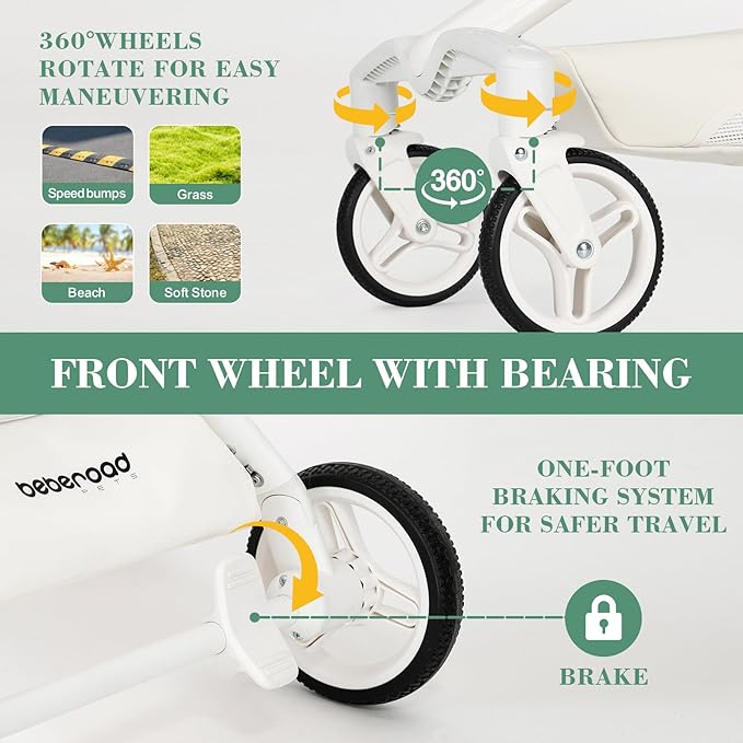 TT Lightweight Pet Stroller for Small Dogs & Cats - 4-Way Installation Carrier, One-Hand Fold, 180° Canopy Cover & Adjustable Handle (Beige)-Mewly Pet