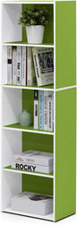 Furinno LUDER Book Shelf, 5-Tier Bookshelf, Bookcase, 9.4" x 15.8" x 52", for Living Room, Bedroom, Home Office, White/Green