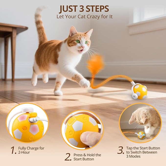 Cat Toy Ball,Interactive Cat Toy Ball with 3 Modes for Indoor Cat,The 2025 Generation Self Moving Cats Toy,Rolling Cats Toy with Feather & Bells for Bored Cats & Small dogs,Touch to Activate (Orange)-Mewly Pet
