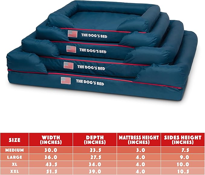 The Dog’s Bed, Large Blue Oxford with Red Trim USA Flag Dog Bed 36x27 Memory Foam, Pain Relief: Arthritis, Post Surgery, Lameness, Supportive, Calming, Waterproof Washable Cover, Veterinary Approved-Mewly Pet