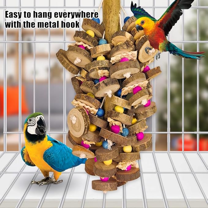 Extra Large Bird Parrot Toys- 19.7 inch Multicolored Natural Wooden Block Parrot Chewing Toy Suggested for Macaws cokatoos, African Grey and a Variety of Amazon Parrots. (Large Size)-Mewly Pet