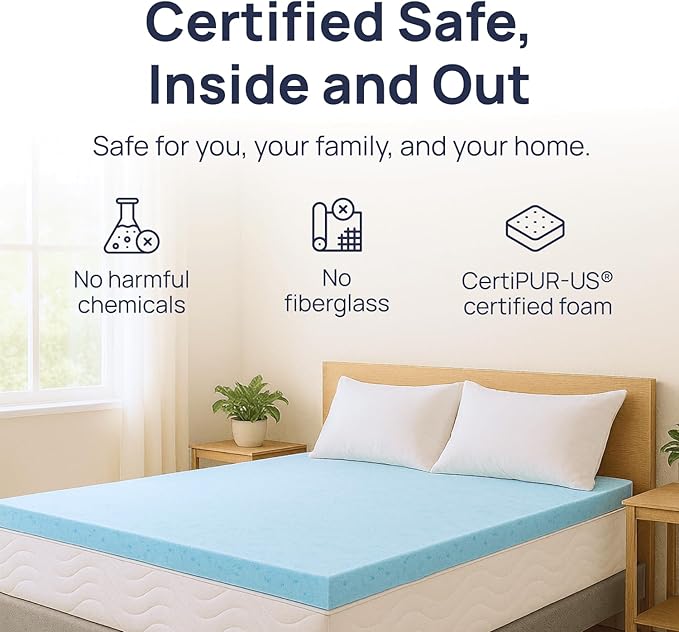 Sure2Sleep Gel Swirl Memory Foam Mattress Topper - 2 Inch, Pressure Relieving, Cooling Comfort - Made in The USA & CertiPUR-US Certified - Softens Firm Beds and Extends Mattress Life - Twin XL Size