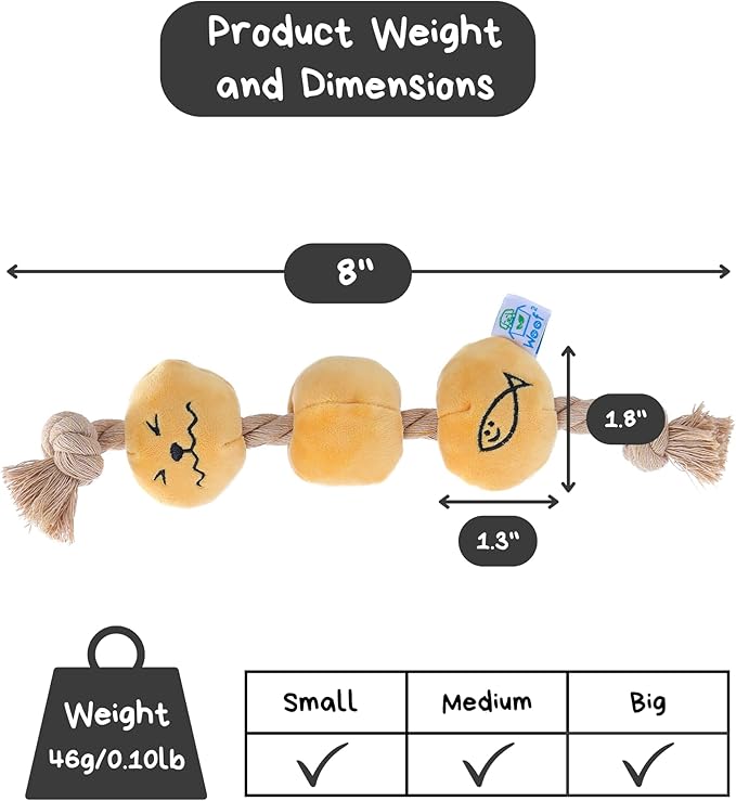 Curry Fishball Soft Plush Squeaky Dog Pull Toy - Durable, Iconic, Cute & Fun Rope Toy for Interactive Bonding Time, Sliding Mechanism, Hide Food for Puzzle Play, Small Medium Dogs-Mewly Pet