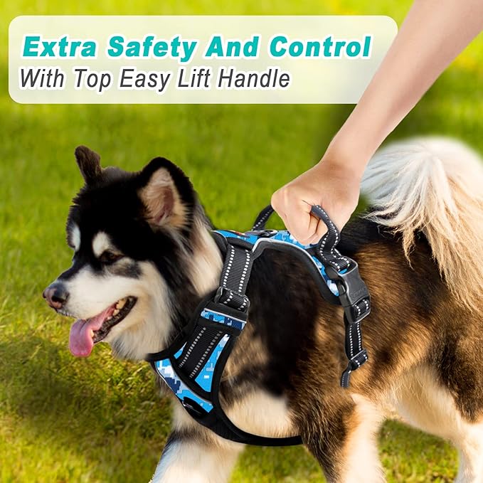 BARKBAY No Pull Dog Harness Large Step in Reflective Dog Harness with Front Clip and Easy Control Handle for Walking Training Running(Blue camo,S)-Mewly Pet