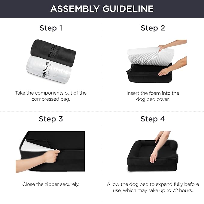 Bedsure Orthopedic Dog Beds for Small Dogs - Washable Small Dog Cat Bed Waterproof, Comfort Pet Couch Sofa with Washable Removable Cover, Pets Bed with Nonskid Bottom, Black, 24"-Mewly Pet