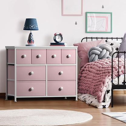 Sorbus Fabric Dresser for Kids Bedroom - Chest of 8 Drawers, Storage Tower, Clothing Organizer, for Closet, for Playroom, for Nursery, Steel Frame, Fabric Bins - Knob Handle (Pastel Pink)