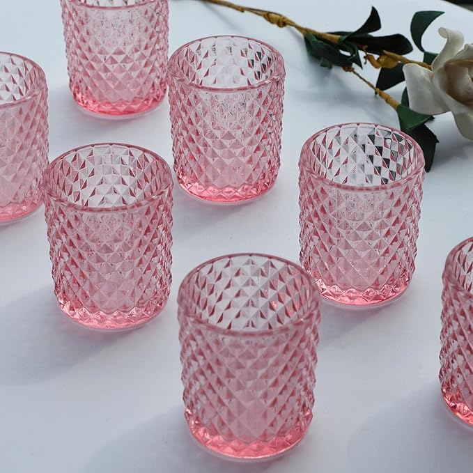 Woho 24pcs Pink Votive Candle Holders, Tealight Candle Holder for Wedding Table Decor, Tea Lights Candle Holder for Anniversary Bridal Shower
