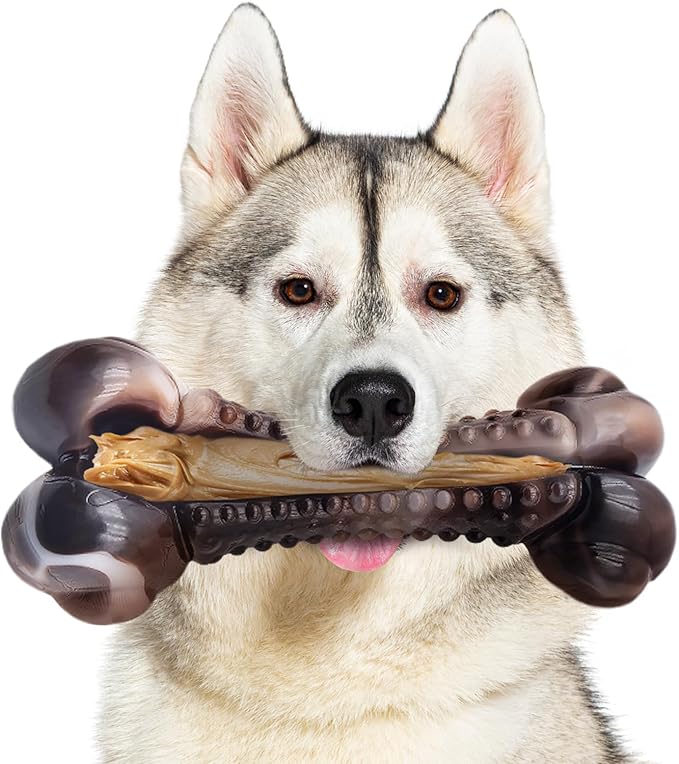 Dog Chew Toys for Aggressive Chewers, Tough Chew Toys for Dogs Large Small Medium, Indestructible Dog Bone Toy For Chewer, Durable Nylon for Puppy Dogs Teething Toy to Keep Them Busy,Beef Flavor Gift-Mewly Pet