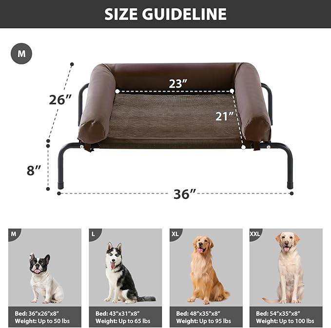 RRPETHOME Large Elevated Cooling Dog Bed, Raised Dog Cot Beds for Large Dogs, Elevated Outdoor Pet Bed, Chew Proof Portable Cooling Pet Cot with Skid-Resistant Feet and Breathable Mesh-Mewly Pet