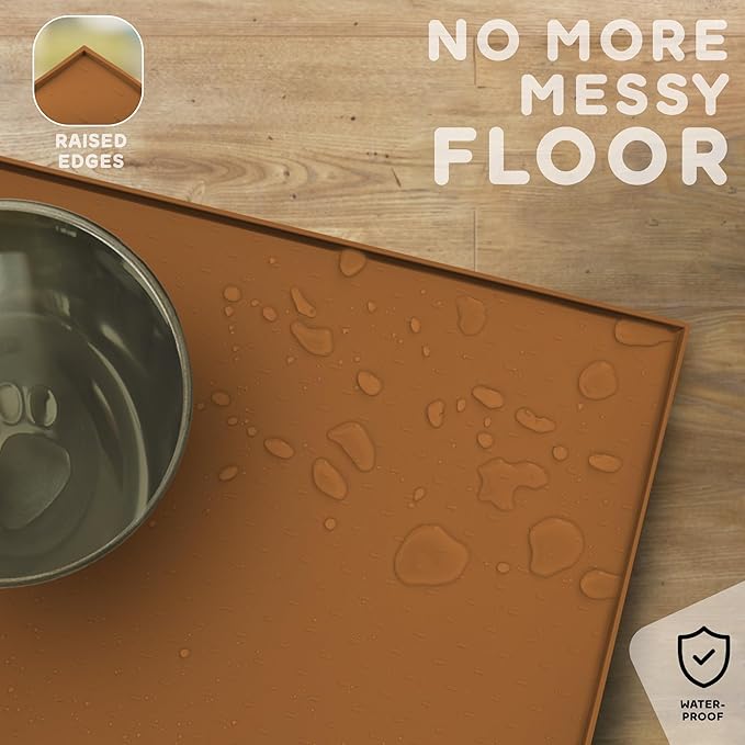 Dog Food Mat - 24x15 Raised Edges Dogs Mat for Food and Water Prevent Spill, Waterproof Cat Food Mats Protect Floors, Easy Clean Dog Bowl Mats for Food and Water, Silicone Pet Feeding Placemats-Mewly Pet