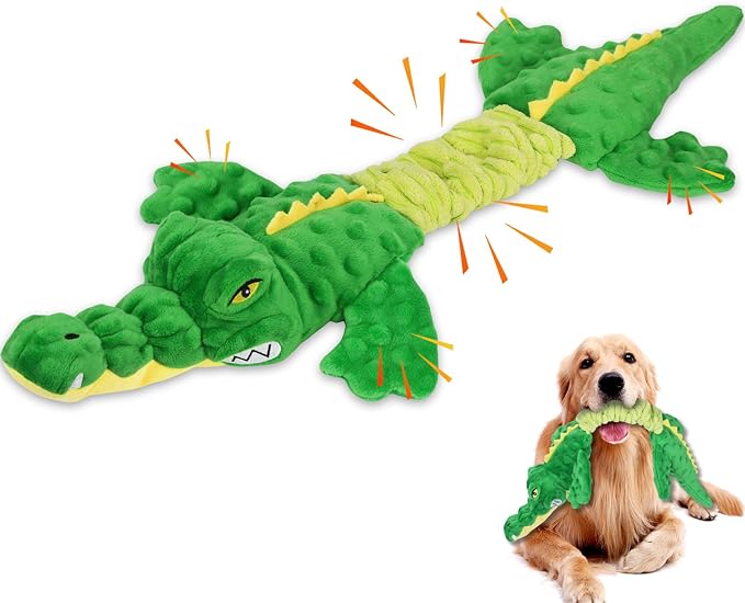 Large Squeaky Alligator Dog Toys, Interactive Puppy Toys with Crinkle Paper, Pull Tug of War Dog Toy, Plush Dog Chew Toys for Small, Medium, Large Breed-Mewly Pet