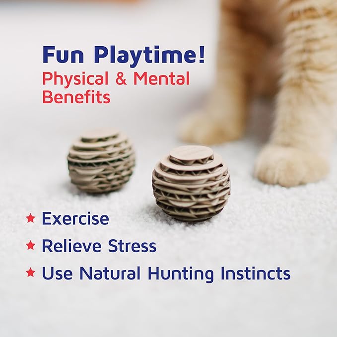Cat Ball Toys by Americat – Made in USA – Safe Cardboard Cat Toys – for Interactive and Independent Play, Exercise & Stress Relief for All Breeds & Ages (Variety Pack of 3 Balls)-Mewly Pet