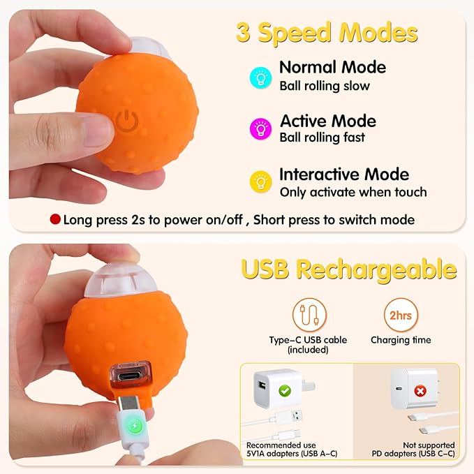 Interactive Cat Toys Balls, Automatic Moving Cat Toys for Indoor Cats, Self Rotating Ball with Motion Activated, Electric Cat Mouse Toys, USB Rechargeable-Mewly Pet