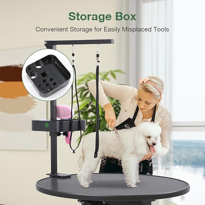 Electric Hydraulic Lift Pet Dog Grooming Table, 24Inch 360° Rotating Grooming Desktop for Small Dogs, with Overhead Arm, Wireless Remote, Tool Organizer, Black-Mewly Pet