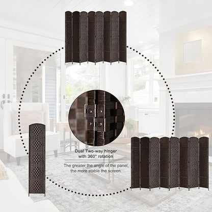 Rose Home Fashion Room Divider, 6 ft Tall Room Dividers and Folding Privacy Screens, 16in Privacy Screen 8 Panel Dark Coffee Space Temporary Wall Foldable Partition Separation