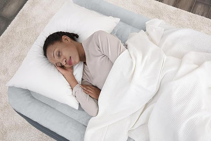 SleepLux Twin Air Mattress | Supersoft Snugable Top, Extra Durable Tough Guard with Built-in Pillow | Raised 18" Airbed with Built in Pump + USB Charger (69086E) , Grey