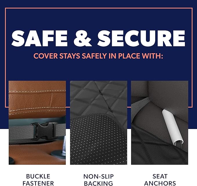 Active Pets Dog Car Seat Cover, Waterproof Front Seat Protector for SUV Truck Sedan, Pet Safety Travel Comfort System with Universal Fit, Black-Mewly Pet