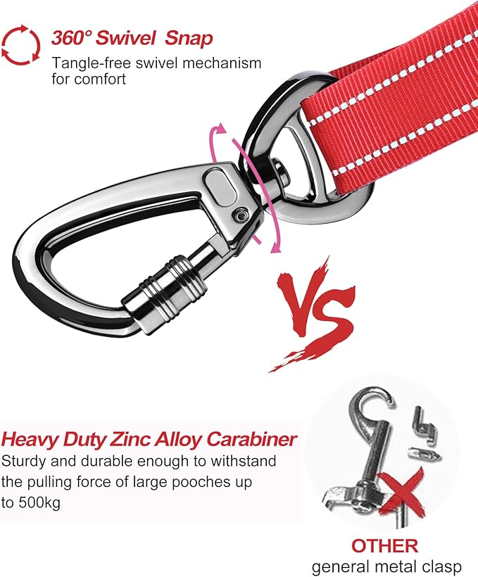 AUBELL Dog Seat Belt for Car,2 Pack Set 3-in-1 Adjustable Reflective Bungee Heavy Duty Dog Car Harness Tether with Clip Hook Latch & Buckle,Swivel Zinc Alloy Carabiner,Black+Red-Mewly Pet