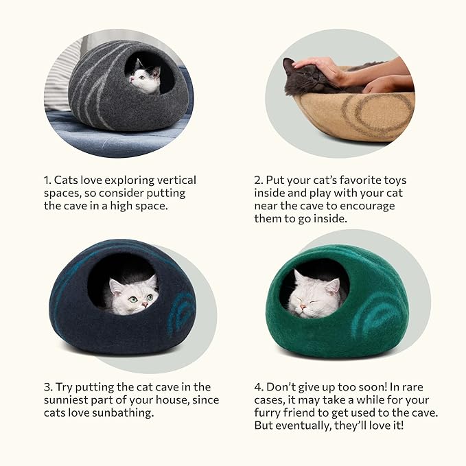MEOWFIA Cat Cave – Premium Felt Cat Bed for Indoor Cats, Handmade 100% Merino Wool (Large, Emerald)-Mewly Pet