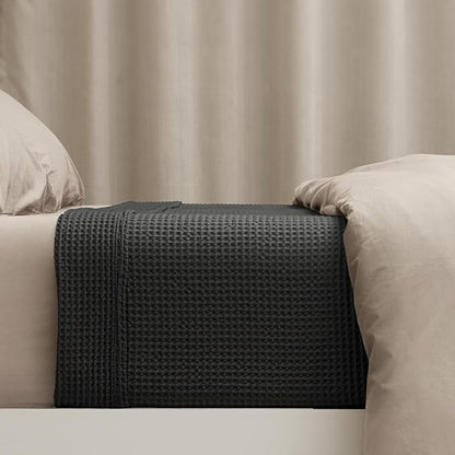 PHF 100% Cotton Waffle Weave Blanket King Size 104" x 90" - Lightweight Washed Soft Breathable -Perfect Layer for Couch Bed Sofa - Aesthetic Elegant Home Decoration Gift - Black