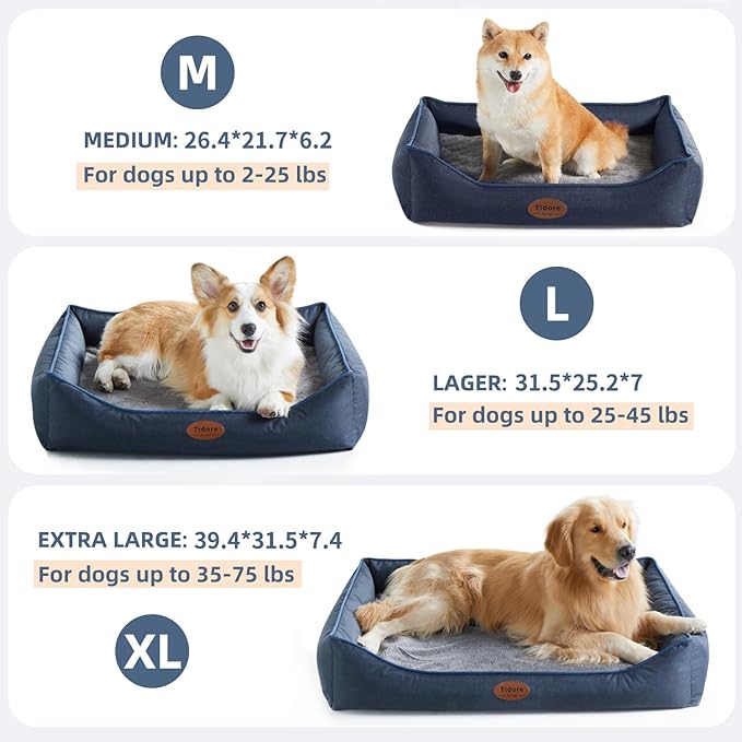 Orthopedic Dog Beds for Medium Dogs, Durable Egg Crate Foam Sofa Dog Bed wit Washable Removable Cover,Waterproof Lining,Pet Bed for Large Dogs (Navy Blue, 39.4" L x 31.5" W x 7.4" Th)-Mewly Pet