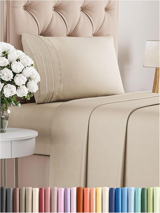 Twin Size 3 Piece Sheet Set - Comfy Breathable & Cooling Bed Sheets Set - Hotel Luxury Bedding for Women, Men, Kids, Teens, Boys & Girls - Deep Pockets, Ultra-Soft and Wrinkle Free - Oeko-Tex - Wheat