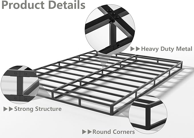 Qingzhou 5 Inch Box Spring for Queen Bed, Heavy Duty Metal Mattress Foundation, 3000 lbs Capacity, Low Profile Bed Base, Noise-Free, Easy Assembly, Fabric Cover
