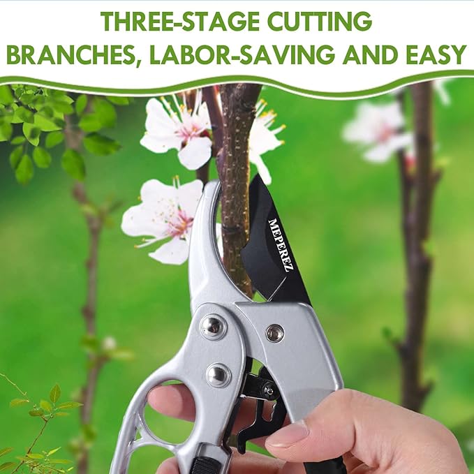 Ultra Sharp Germany Steel Pruning Shears - Cuts 3X Easier, Weak Hand Arthritis Snips, Rust-Resistant, Effortlessly 1-Inch Cut Capacity Garden Scissors, Ergonomic Handle (Black)-Mewly Pet