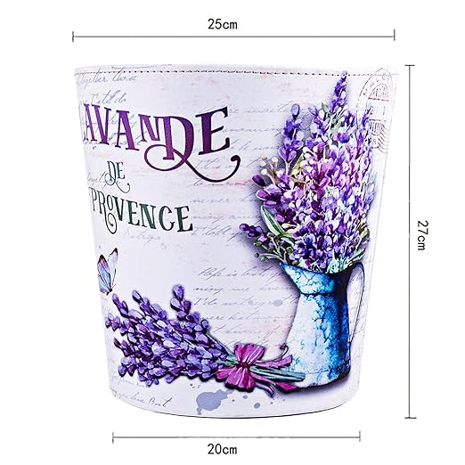 10L/2.64 Gallon Trash Can, Decorative Waste Basket, PU Leather Waste Paper Basket, Waterproof Garbage Can for Bathroom, Bedroom, Office, Kitchen and Living Room - Lavender
