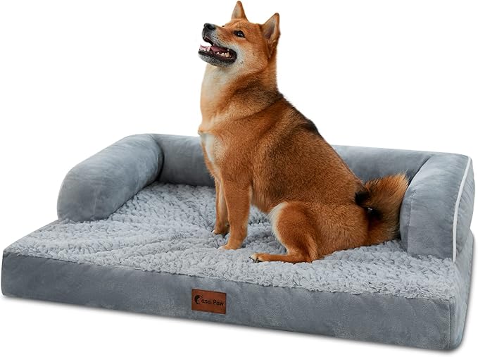 Orthopedic Dog Beds for Large Dogs, Waterproof Dogs Beds, Memory Foam Dog Couch Beds, Comfy Bolster Pet Beds with Removable Washable Cover, Nonskid Bottom (Large, Grey)-Mewly Pet