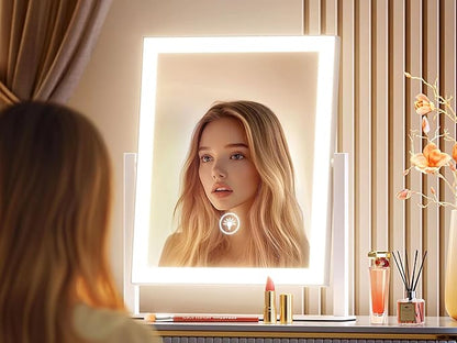 Makeup Vanity Mirror with Lights 17.2" Large LED Lighted Mirror, Hollywood Make Up Mirror with Lighting, Smart Touch,Detachable 5X Magnification 360° Rotation, (Gold,Gift Box)