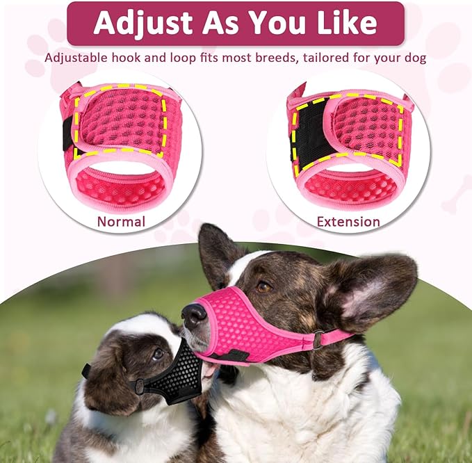 LUCKYPAW Dog Muzzle, Soft Muzzles for Large Medium Small Dogs to Prevent Biting Chewing with Ring and Adjustable Strap for Vet Visit Training (Hot Pink, M)-Mewly Pet