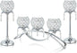 Set of 3 Gold Crystal Tea Light Candlestick Holders Flower Shape with Crystal Pendant Bowl Votive Metal Candle Holder for Table Centerpieces Wedding Home Decor (Set of 3, Silver)