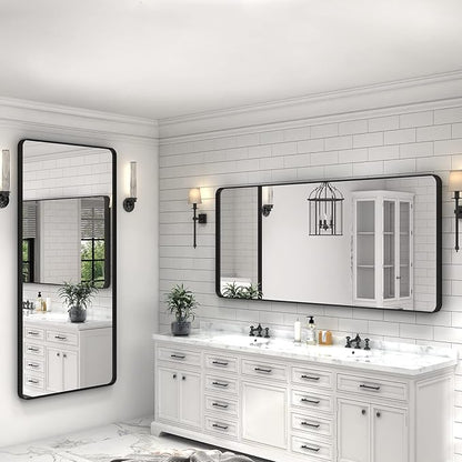 60x30 Black Framed Bathroom Mirror for Wall, Black Metal Bathroom Vanity Mirror, Modern Rectangle Mirror, Rounded Corner, Shatterproof, Anti-Rust (Horizontal/Vertical)