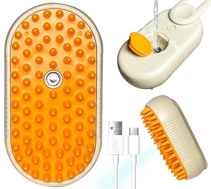Spritz Defur Comb for Cats, New 3-in-1 Cat Steam Brush for Massaging and Cleaning Shedding Pets, Comb for Long and Short Hair Cats and Dogs Grooming Tool (Coffee)-Mewly Pet