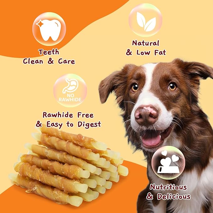 Jungle Calling Rawhide Free Treats for Dogs, Chicken Wrapped Cod Sticks Dog Treats, Soft Chewy Snacks for Training Rewards, 10.6 oz (Chicken)-Mewly Pet