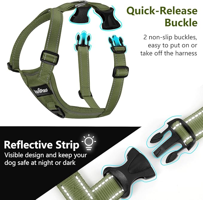 Dog Seat Belt Harness for Car, Dog Car Harness Adjustable Mesh Breathable & Dogs Seatbelt Safety Tether with Elastic Bungee for Small Medium Large Pets(Army Green, XL)-Mewly Pet