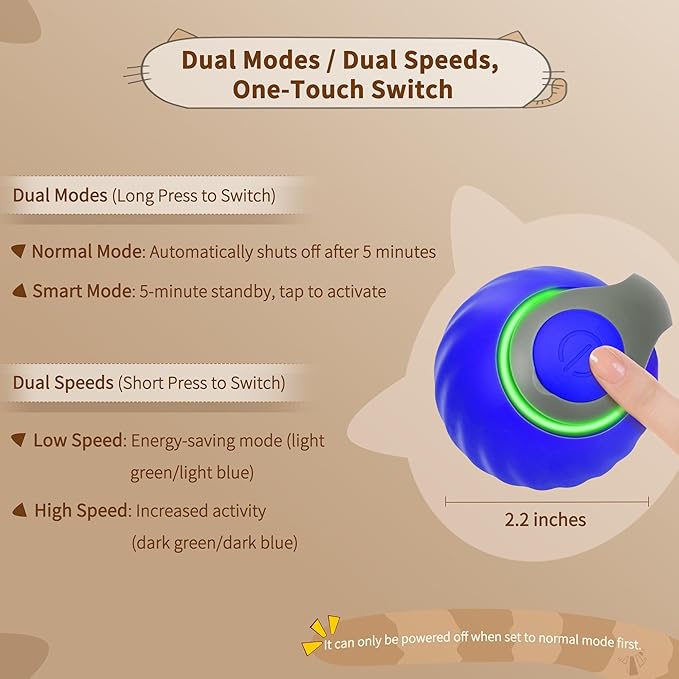 Speedy Tail 2.0 Interactive Cat Toy – Smart Self-Rolling Cat Ball with Feather Tail, Automatic Moving Motorized Toy for Indoor Cats, Chasing & Hunting Fun (Blue)-Mewly Pet