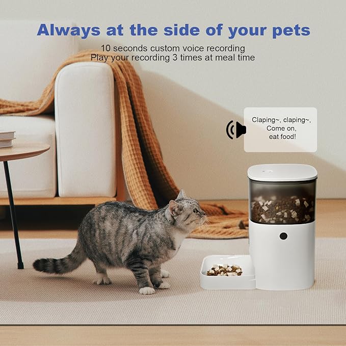 Automatic Cat Feeder, 4L Cat Food Dispenser with 10s Voice Recorder, Pet Feeder up to 8 Meals per Day, Timed Dog Feeder with Dry Food Sealed Ring (White, 4L-Basic)-Mewly Pet