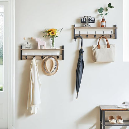 YMYNY Coat Rack Wall Mount with Shelf, 2 Pack 23.6" Coat Hooks Wall Mount, Wall Hooks for Hanging, Coat Hanger Wall Mount, Hat Rack for Wall, Towel Hooks for Bathrooms, Silver Gray UHWS004Y-2