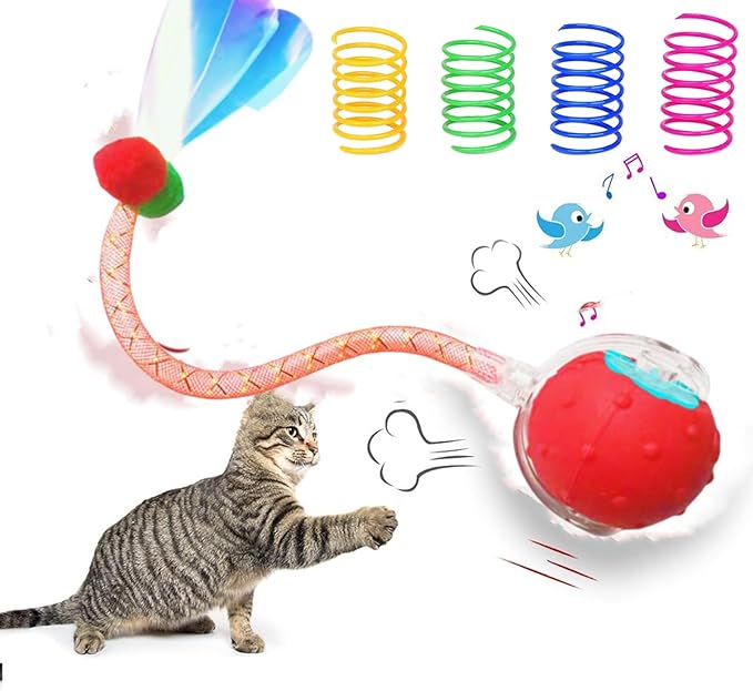 Interactive Cat Toys Ball for Indoor Cats Fast Rolling on Carpet，Colorful Plastic Spring Cat Toys 5Suit ，Automatic Kitten Toys for Bored Indoor Adult Cats，Motion Activated-Mewly Pet