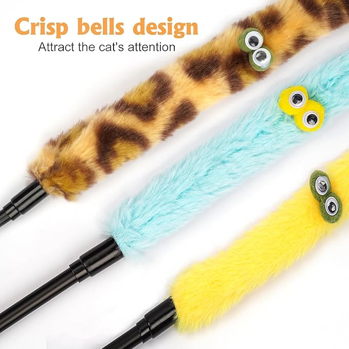 Cat Toys for Indoor Toys,Rainbow Cat Wand Toys,Feather Flips Plush Ball Cat Toys,Interactive Feather Toy for Teaser Play and Chase Exercise with Kitten 6 Pack-Mewly Pet